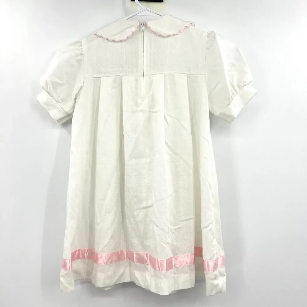 Vintage Wildflower Collection JCPenney Girls White Dress Pink Ribbon Size 6X USA
